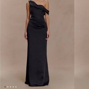 Meshki Black Satin One-Shoulder Gown